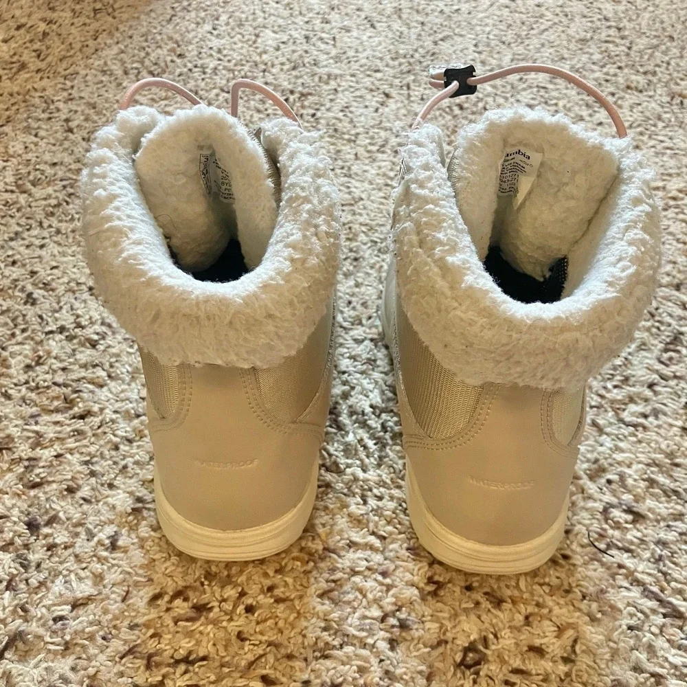 Columbia Moritza Winter Snow Boots Youth Sz 3 Tan / Pink Waterproof Insulated